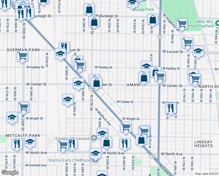 map of restaurants, bars, coffee shops, grocery stores, and more near in Milwaukee