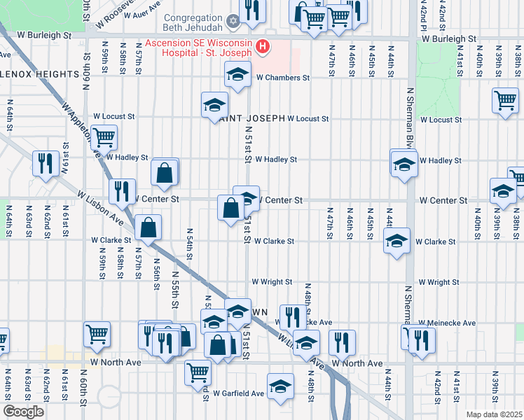 map of restaurants, bars, coffee shops, grocery stores, and more near 5006 West Center Street in Milwaukee