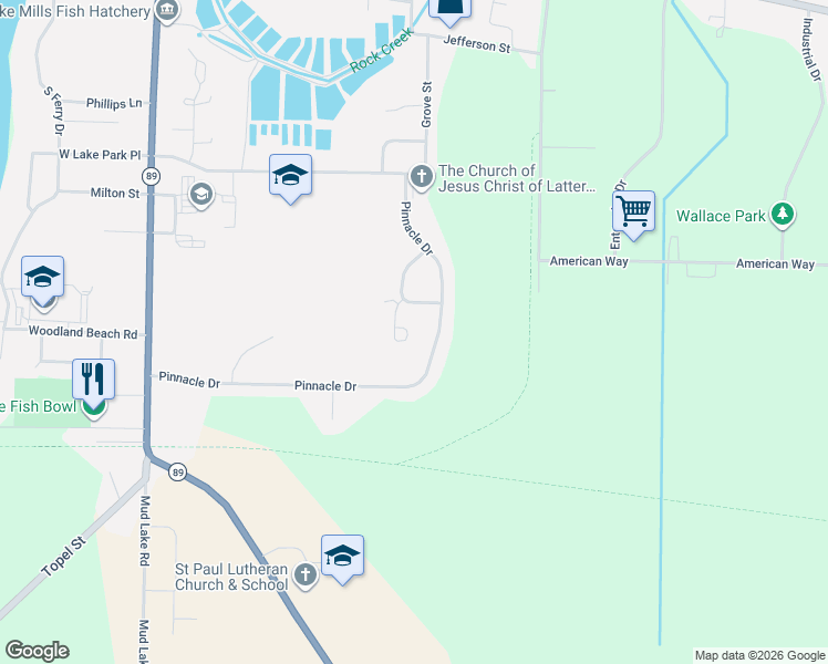 map of restaurants, bars, coffee shops, grocery stores, and more near 575 Country View Lane in Lake Mills