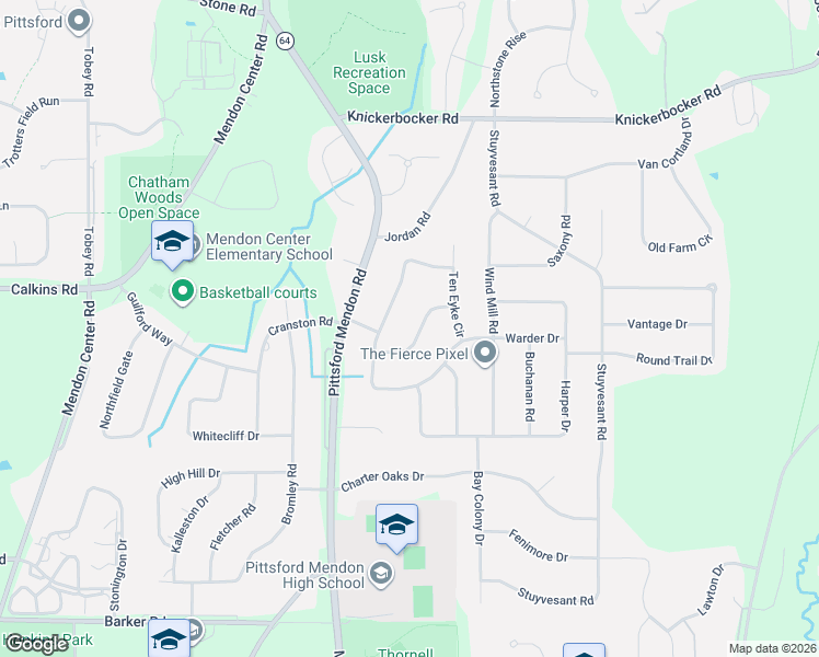 map of restaurants, bars, coffee shops, grocery stores, and more near 5 Rensselaer Drive in Pittsford