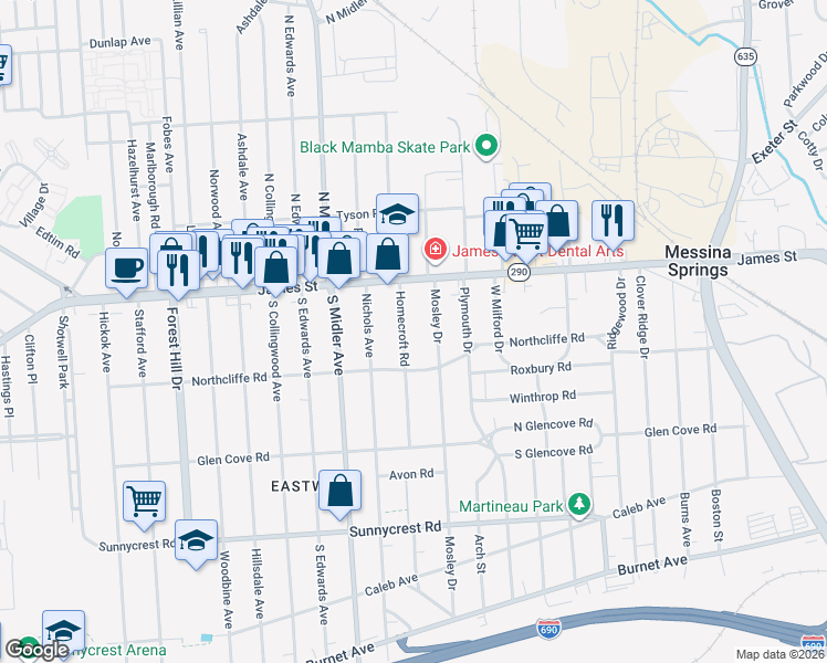 map of restaurants, bars, coffee shops, grocery stores, and more near 149 Homecroft Rd in Syracuse