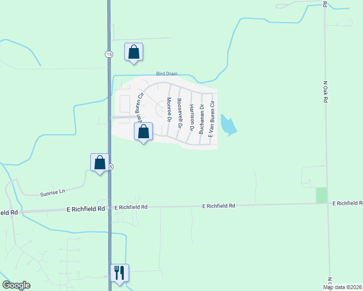 map of restaurants, bars, coffee shops, grocery stores, and more near 103 Van Buren Circle in Davison