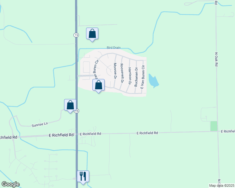 map of restaurants, bars, coffee shops, grocery stores, and more near 170 Monroe Drive in Davison