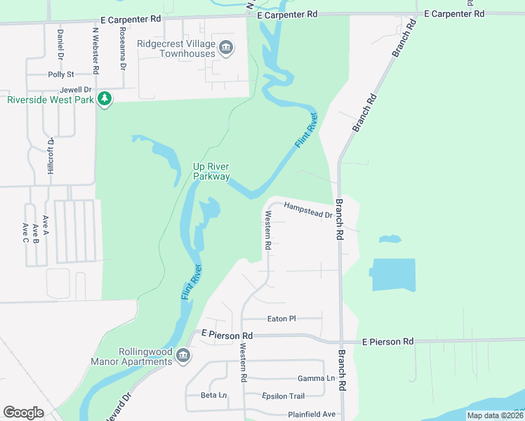 map of restaurants, bars, coffee shops, grocery stores, and more near 2809 Hampstead Drive in Flint