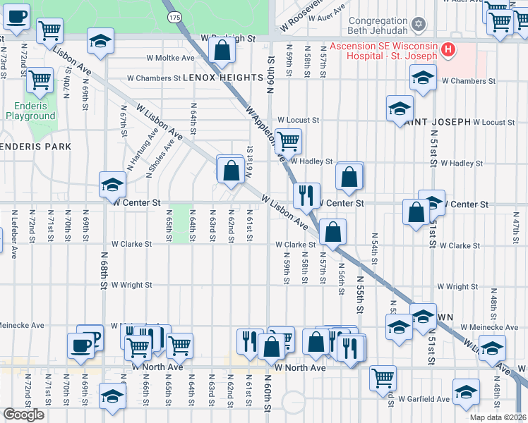 map of restaurants, bars, coffee shops, grocery stores, and more near 2667 North 60th Street in Milwaukee