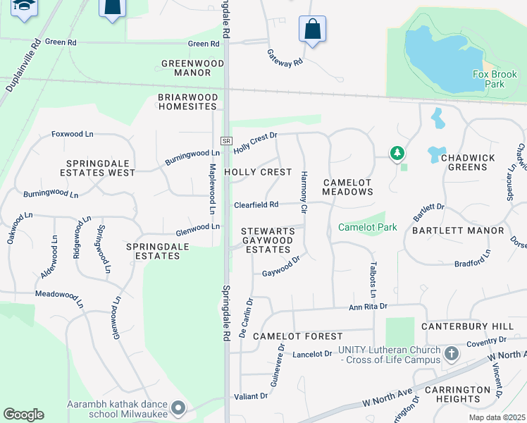 map of restaurants, bars, coffee shops, grocery stores, and more near 21835 Clearfield Road in Brookfield