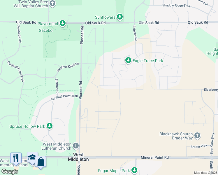 map of restaurants, bars, coffee shops, grocery stores, and more near 510 Rustic rise way in Verona