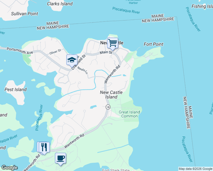 map of restaurants, bars, coffee shops, grocery stores, and more near 160 Wentworth Road in New Castle