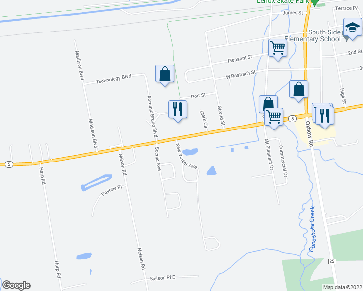 map of restaurants, bars, coffee shops, grocery stores, and more near 3228 Seneca Turnpike in Canastota