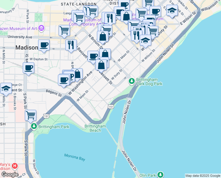 map of restaurants, bars, coffee shops, grocery stores, and more near in Madison