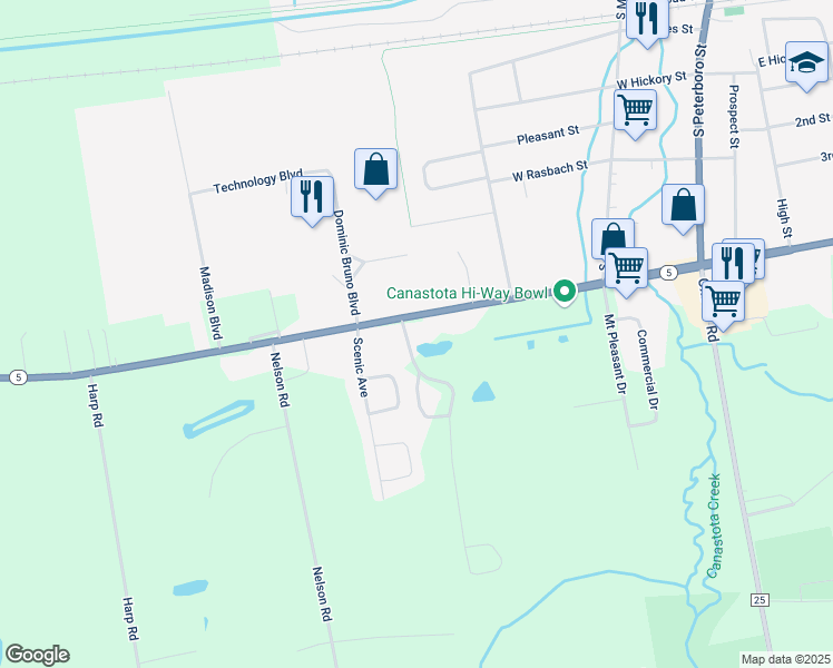 map of restaurants, bars, coffee shops, grocery stores, and more near 3210 Seneca Turnpike in Canastota