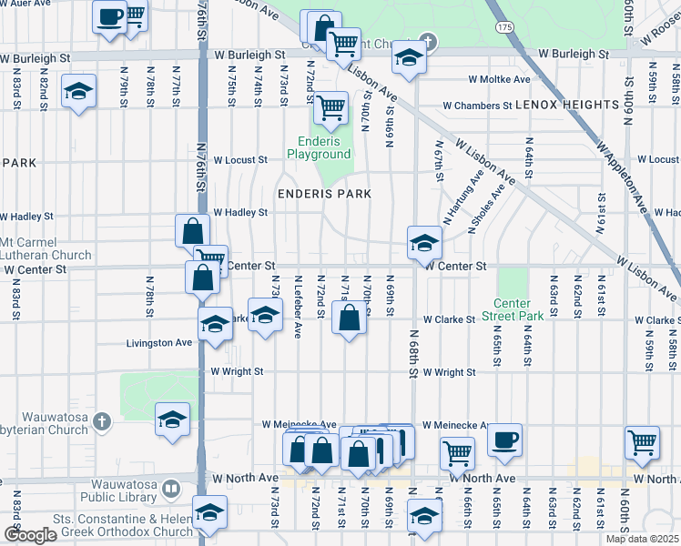 map of restaurants, bars, coffee shops, grocery stores, and more near 2700 North 71st Street in Milwaukee