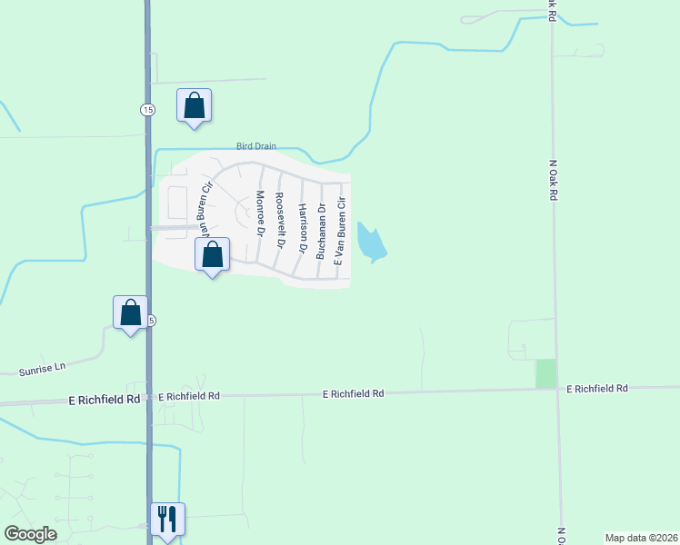 map of restaurants, bars, coffee shops, grocery stores, and more near 28 Van Buren Circle in Davison