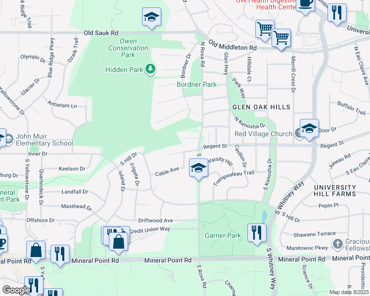 map of restaurants, bars, coffee shops, grocery stores, and more near 5710 Anchorage Ave in Madison