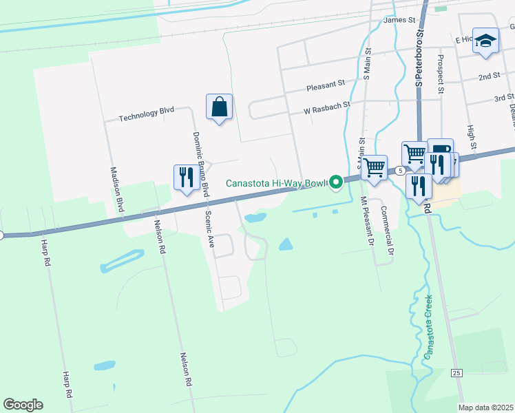 map of restaurants, bars, coffee shops, grocery stores, and more near 3240 Seneca Turnpike in Canastota