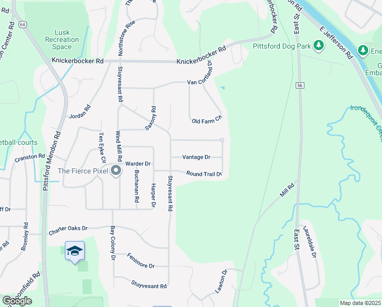 map of restaurants, bars, coffee shops, grocery stores, and more near 7 Vantage Drive in Pittsford