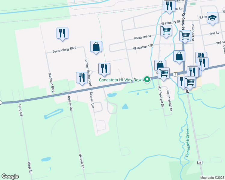 map of restaurants, bars, coffee shops, grocery stores, and more near 3240 Seneca Turnpike in Canastota