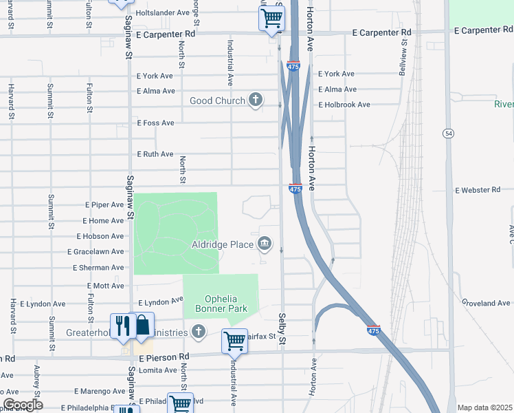 map of restaurants, bars, coffee shops, grocery stores, and more near 6101 Eagleridge Lane in Flint
