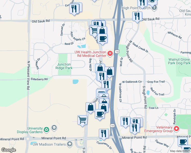 map of restaurants, bars, coffee shops, grocery stores, and more near 310 Harbour Town Drive in Madison