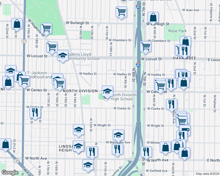 map of restaurants, bars, coffee shops, grocery stores, and more near 2716 North 11th Street in Milwaukee