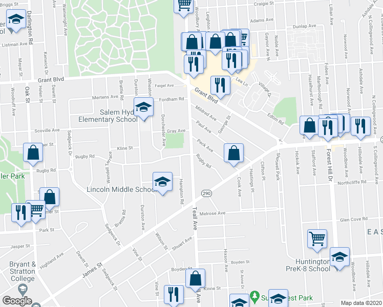 map of restaurants, bars, coffee shops, grocery stores, and more near 1401 Teall Avenue in Syracuse