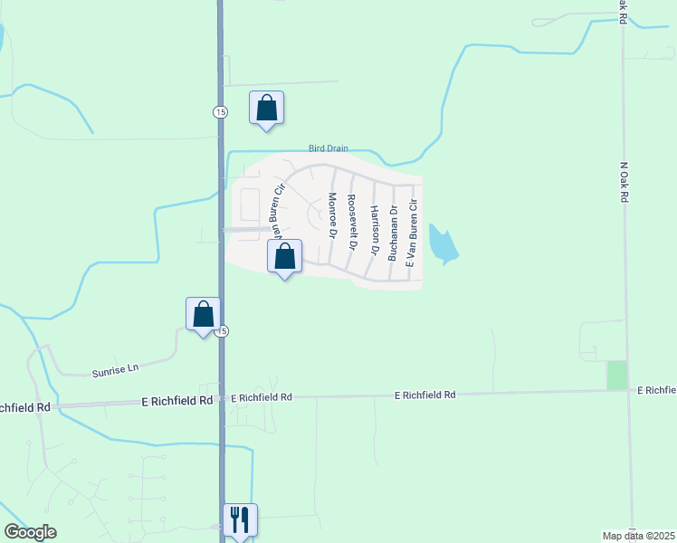 map of restaurants, bars, coffee shops, grocery stores, and more near 170 Monroe Drive in Davison