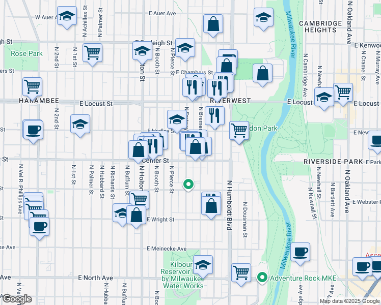 map of restaurants, bars, coffee shops, grocery stores, and more near 2720 North Fratney Street in Milwaukee