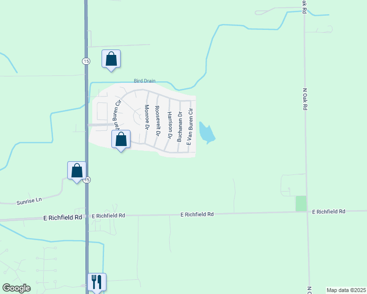 map of restaurants, bars, coffee shops, grocery stores, and more near 23 Van Buren Circle in Davison