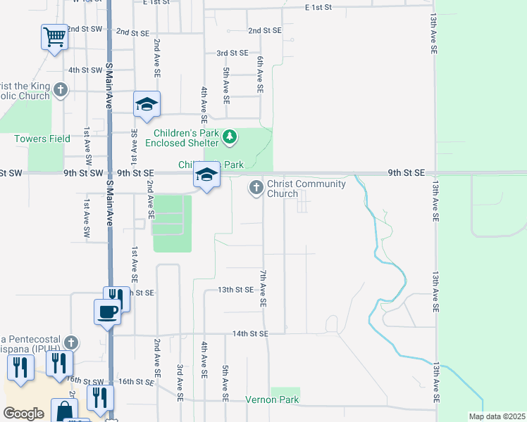 map of restaurants, bars, coffee shops, grocery stores, and more near 1199 7th Avenue Southeast in Sioux Center