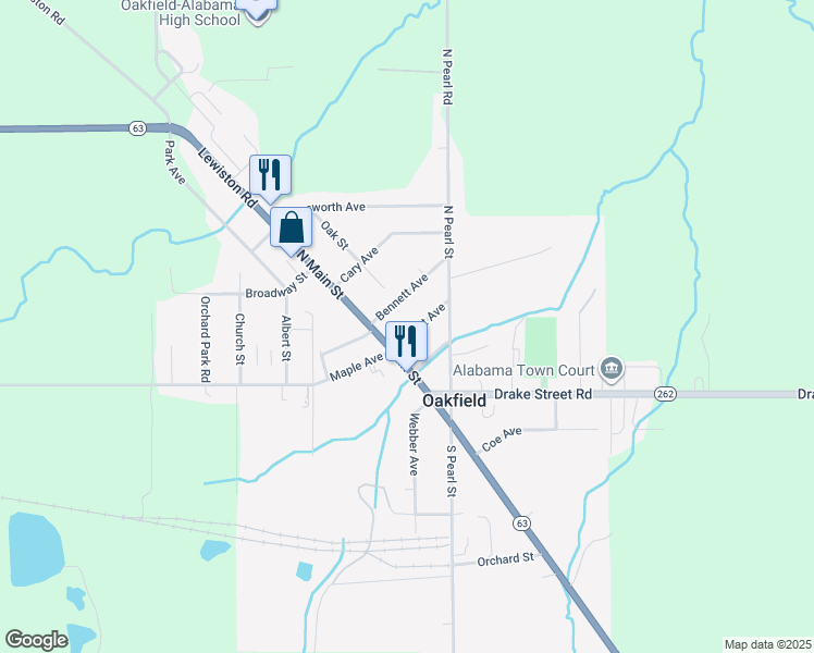 map of restaurants, bars, coffee shops, grocery stores, and more near 11 Forest Avenue in Oakfield