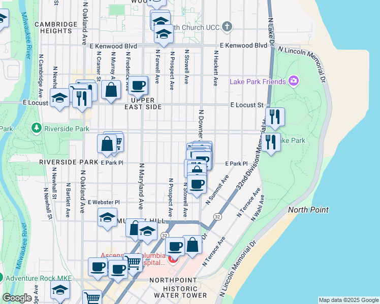map of restaurants, bars, coffee shops, grocery stores, and more near 2728 North Stowell Avenue in Milwaukee