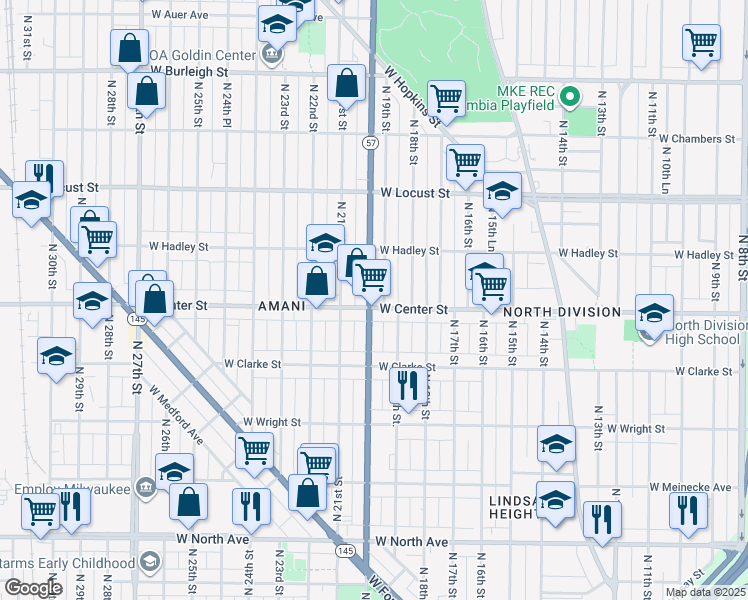 map of restaurants, bars, coffee shops, grocery stores, and more near 2704 North 20th Street in Milwaukee