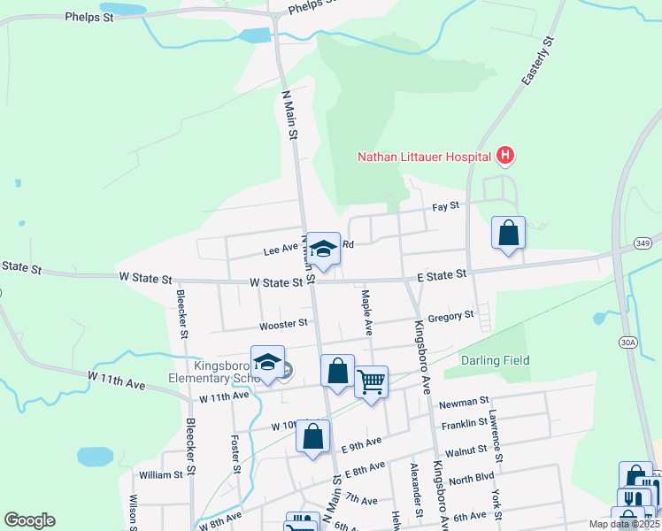 map of restaurants, bars, coffee shops, grocery stores, and more near 12 Glove Street in Gloversville