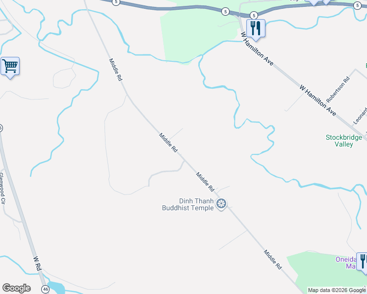 map of restaurants, bars, coffee shops, grocery stores, and more near 1391 Middle Road in Oneida