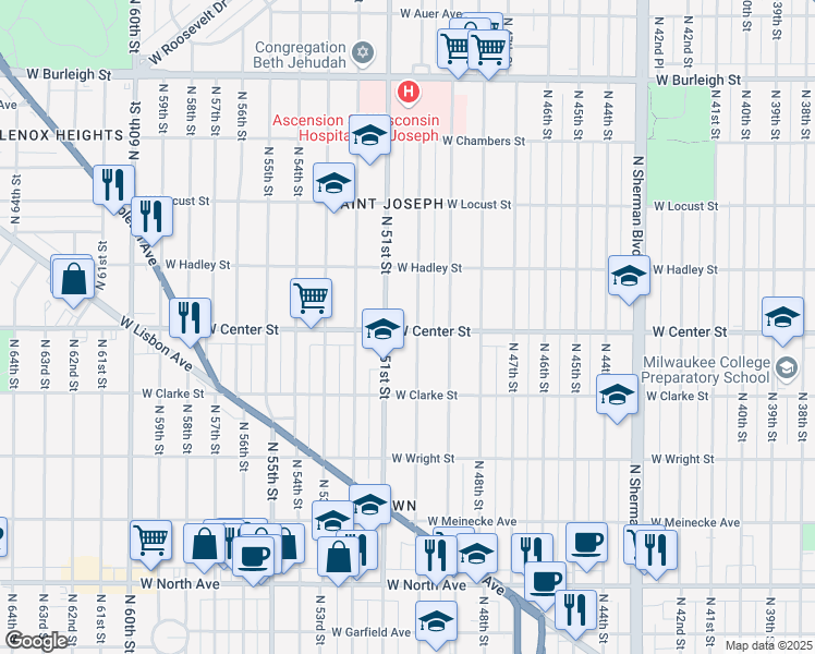 map of restaurants, bars, coffee shops, grocery stores, and more near 5006 West Center Street in Milwaukee