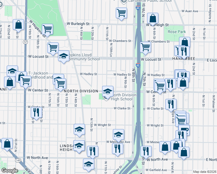 map of restaurants, bars, coffee shops, grocery stores, and more near 2716 North 11th Street in Milwaukee