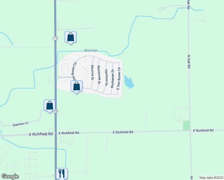 map of restaurants, bars, coffee shops, grocery stores, and more near 23 Van Buren Circle in Davison