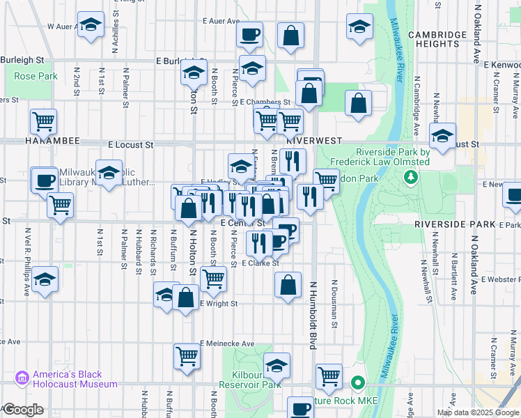 map of restaurants, bars, coffee shops, grocery stores, and more near 2720 North Fratney Street in Milwaukee
