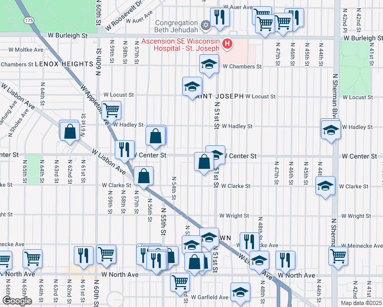 map of restaurants, bars, coffee shops, grocery stores, and more near 5226 West Center Street in Milwaukee