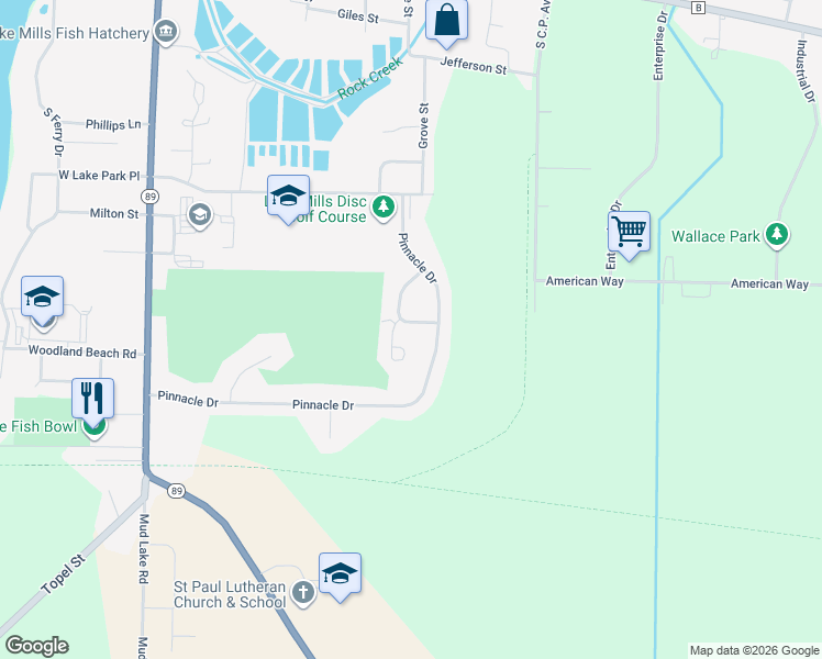map of restaurants, bars, coffee shops, grocery stores, and more near 575 Country View Lane in Lake Mills