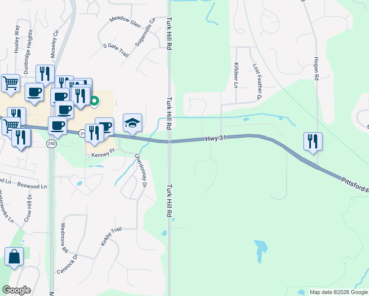 map of restaurants, bars, coffee shops, grocery stores, and more near 6929 Pittsford Palmyra Road in Fairport