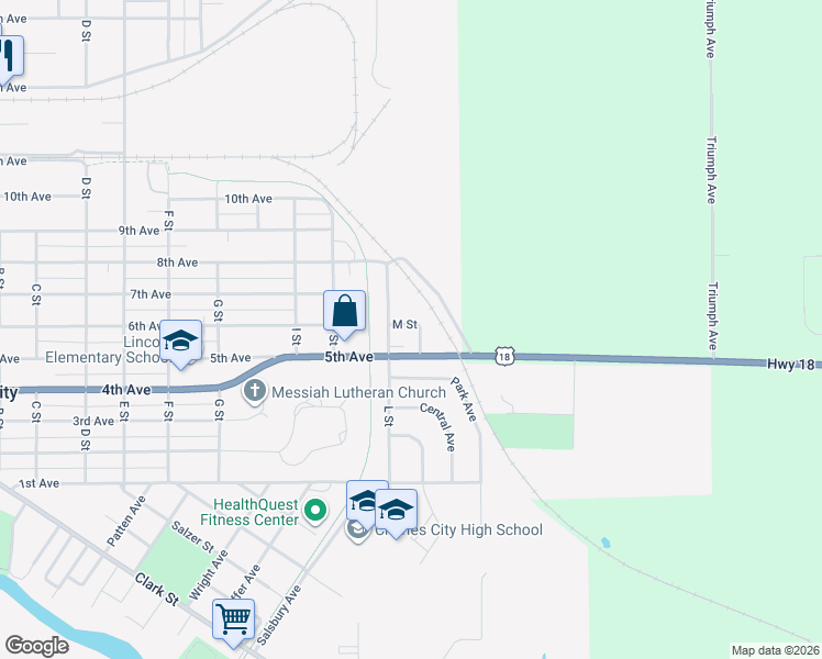 map of restaurants, bars, coffee shops, grocery stores, and more near 511 M Street in Charles City