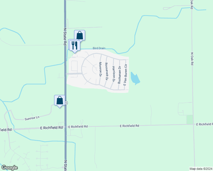 map of restaurants, bars, coffee shops, grocery stores, and more near 213 Roosevelt Drive in Davison