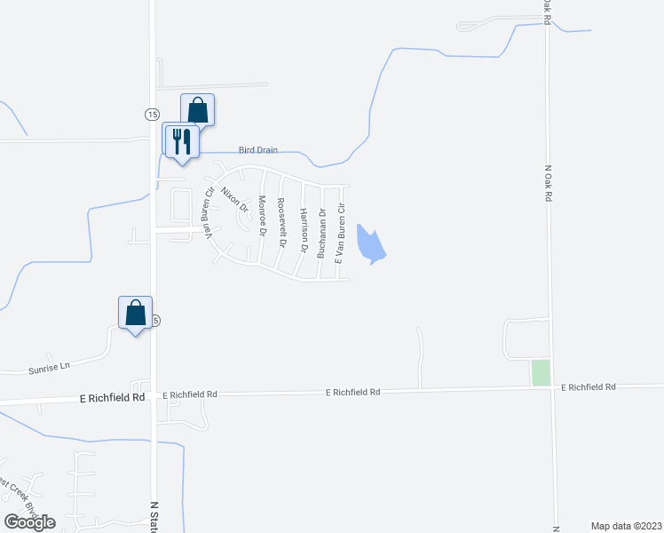 map of restaurants, bars, coffee shops, grocery stores, and more near 208 East Van Buren Circle in Davison