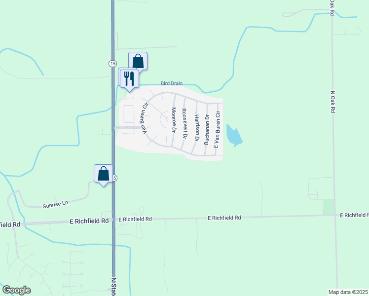 map of restaurants, bars, coffee shops, grocery stores, and more near 215 Roosevelt Drive in Davison