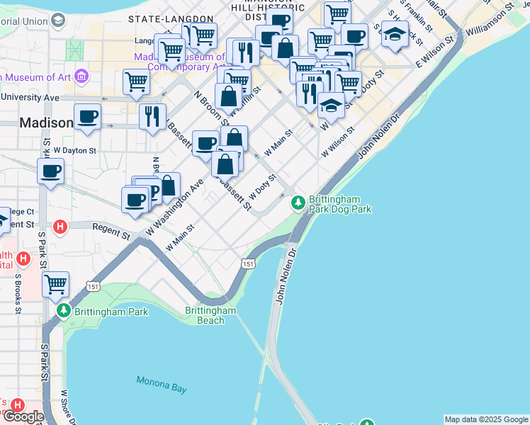 map of restaurants, bars, coffee shops, grocery stores, and more near in Madison