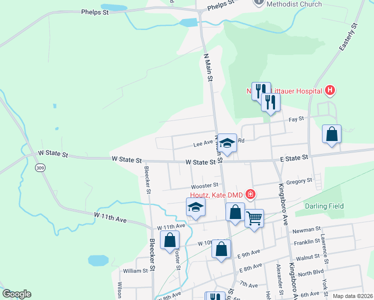 map of restaurants, bars, coffee shops, grocery stores, and more near 31 Lee Avenue in Gloversville