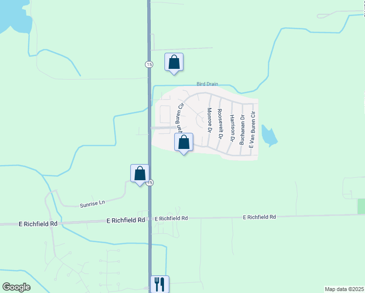 map of restaurants, bars, coffee shops, grocery stores, and more near 99 Hoover Ct in Davison