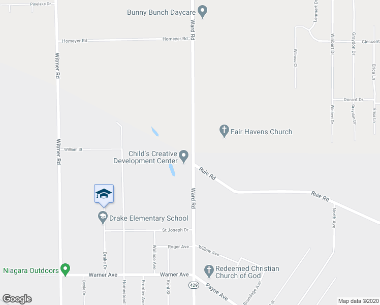 map of restaurants, bars, coffee shops, grocery stores, and more near 7356 Ward Road in North Tonawanda