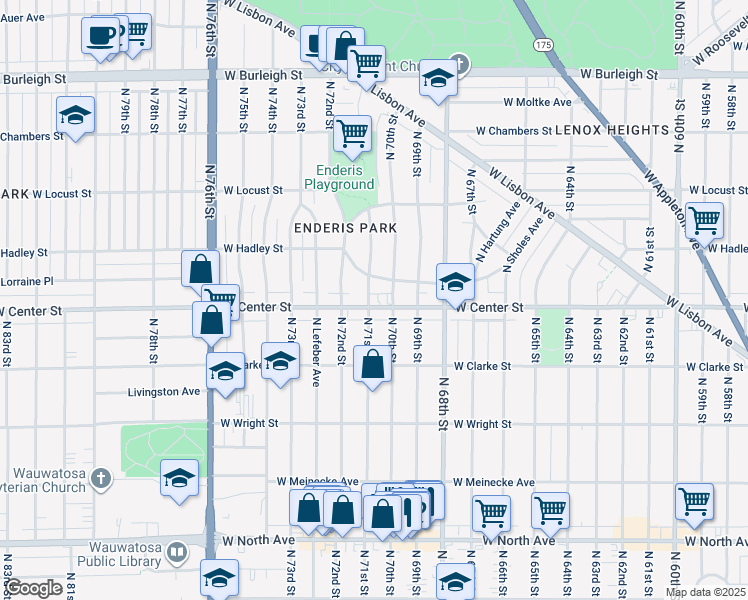 map of restaurants, bars, coffee shops, grocery stores, and more near 2700 North 71st Street in Milwaukee